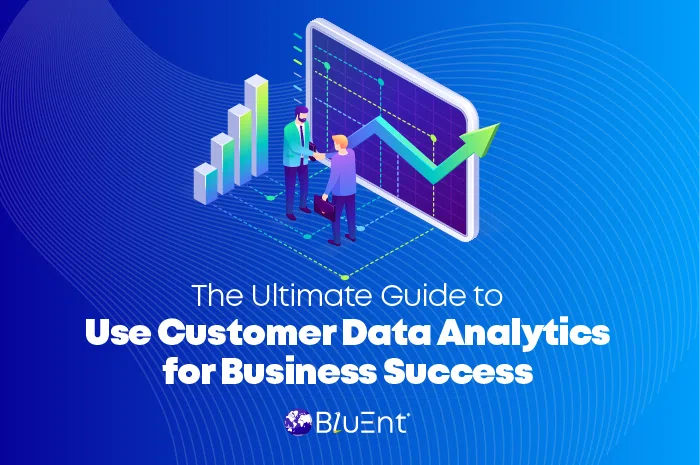 Banner image showcasing a text on a guide to customer data analytics for business success.
